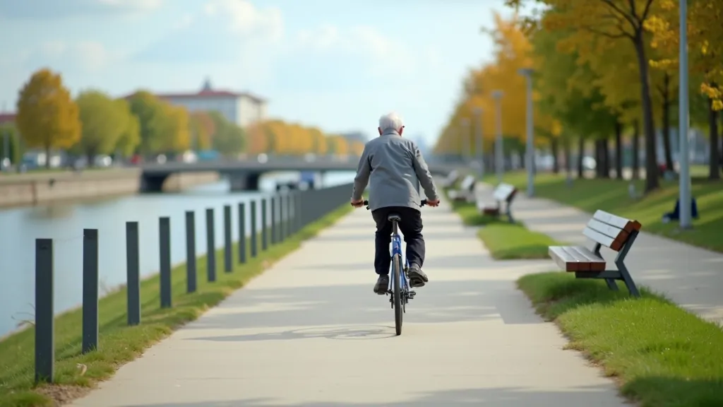 Jelgava waterfront landscape showing cycling infrastructure with modern amenities and scenic views